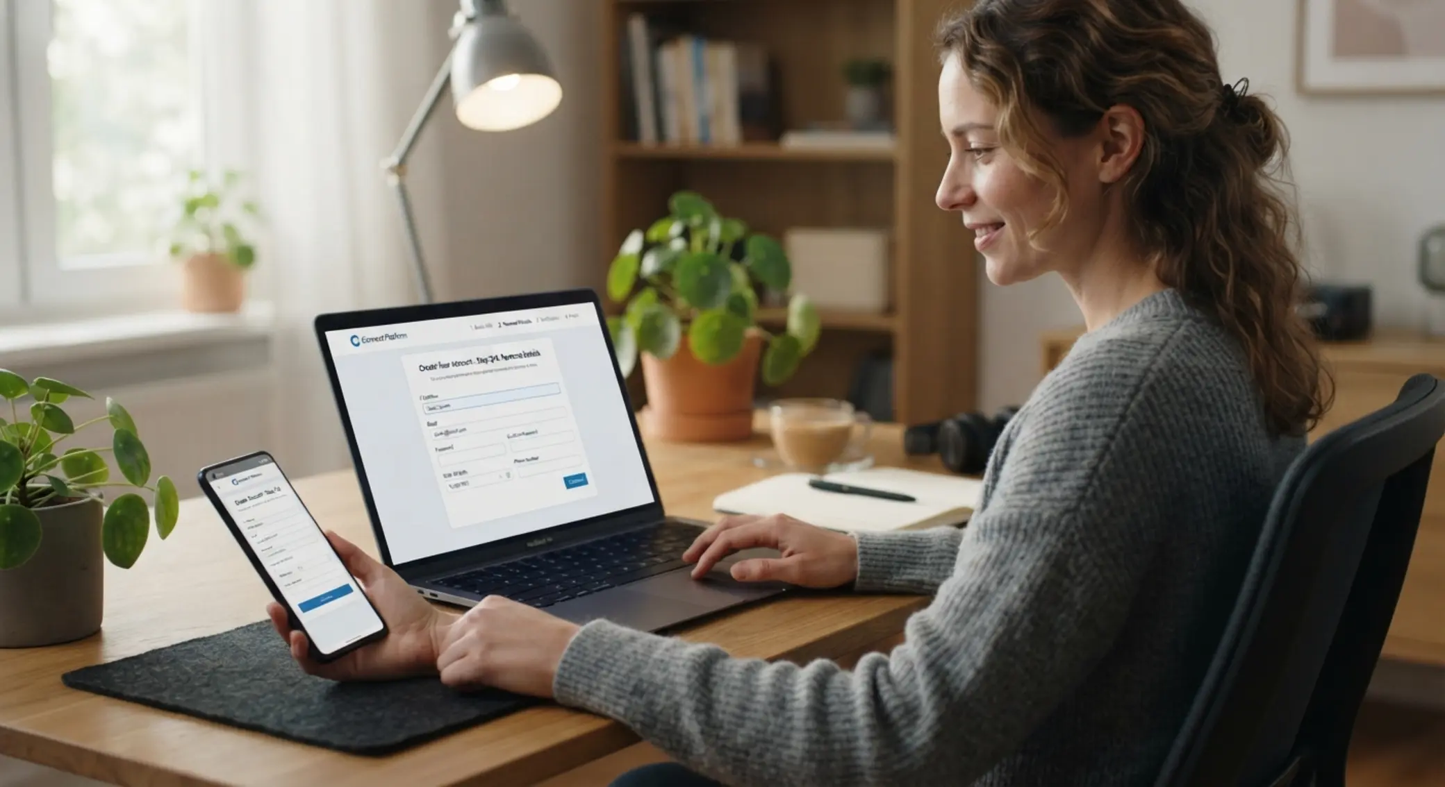 Online account registration form displayed on laptop and smartphone