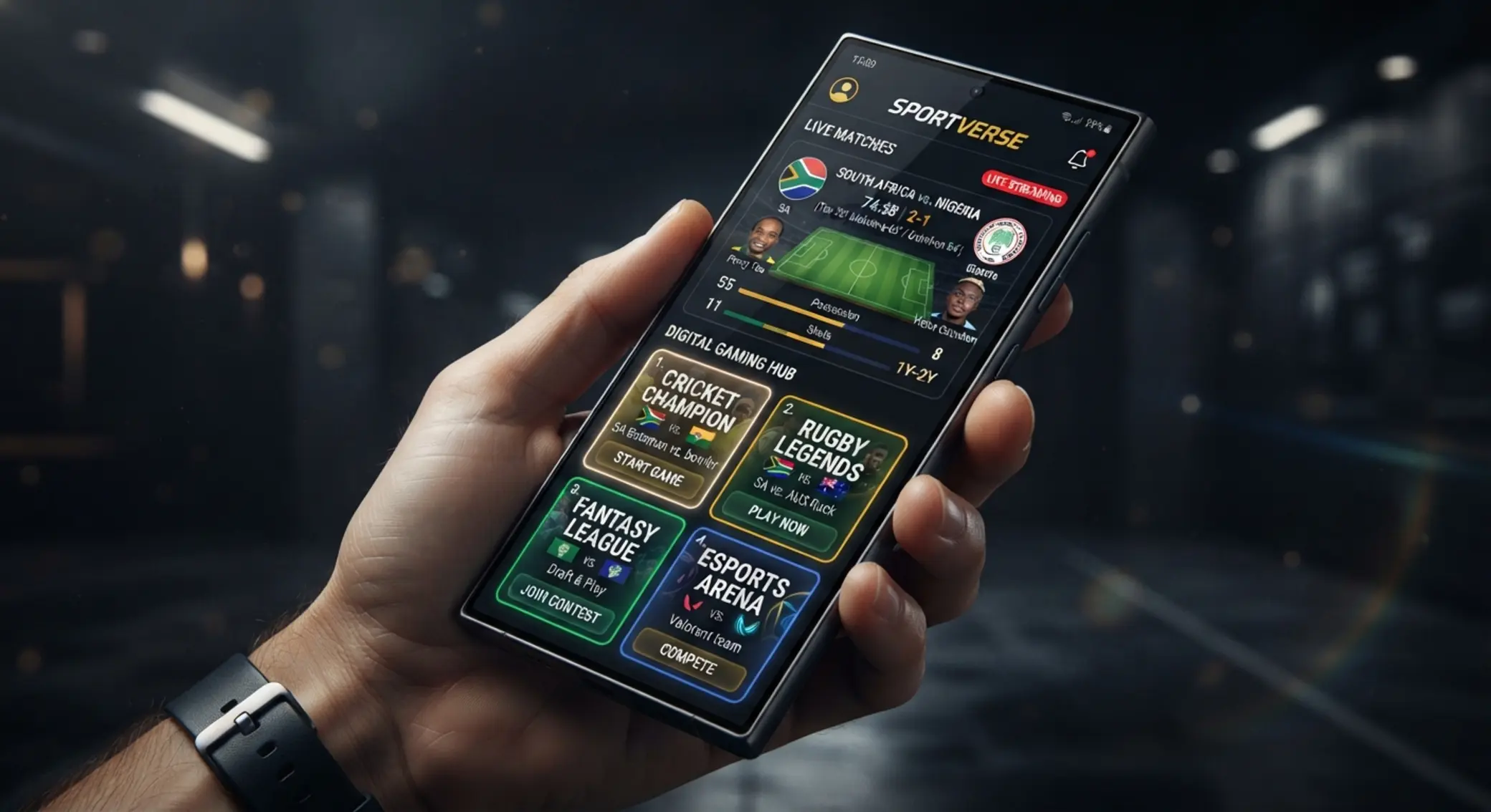 Mobile phone showing all-in-one BetXchange sports and casino interface