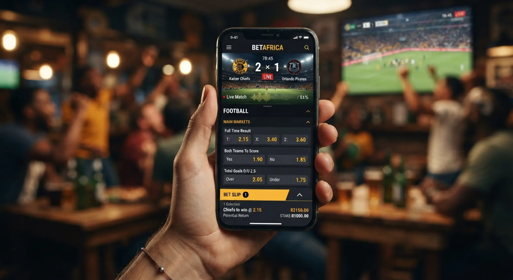 BetXchange mobile sports betting slip with football markets and live scores