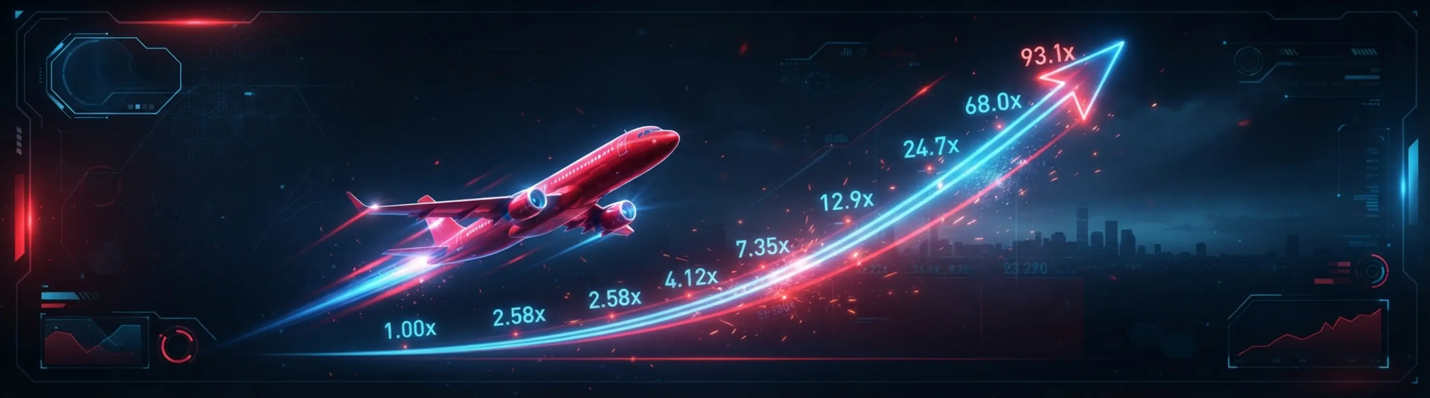 Aviator-themed banner with rising plane and multiplier line in BetXchange-style colours