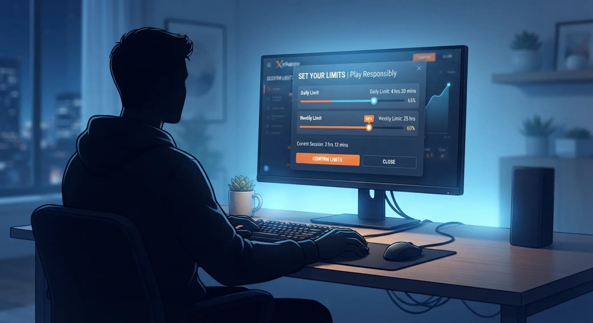Responsible play scene with session limit settings