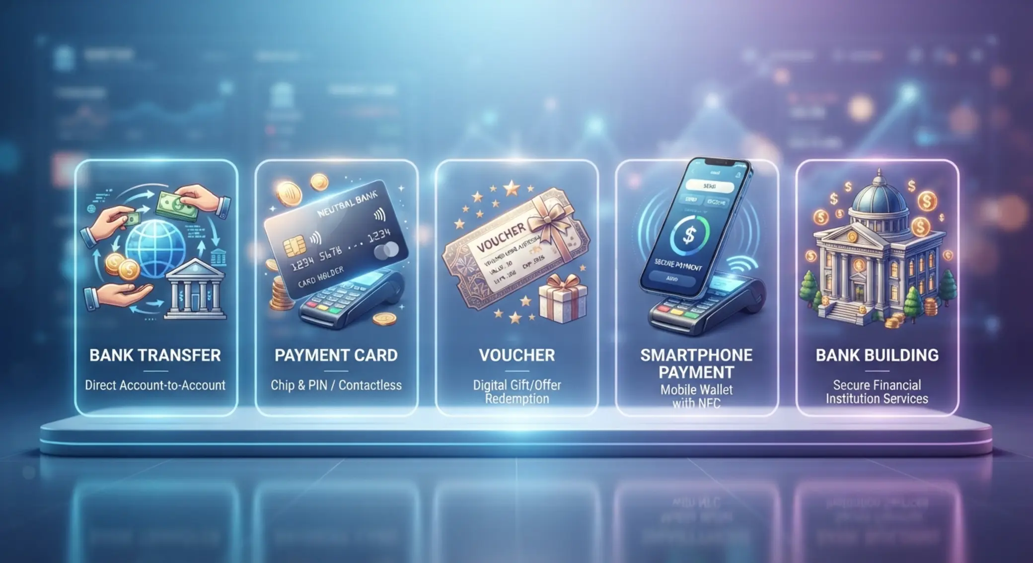 Icons showing different online payment and banking methods