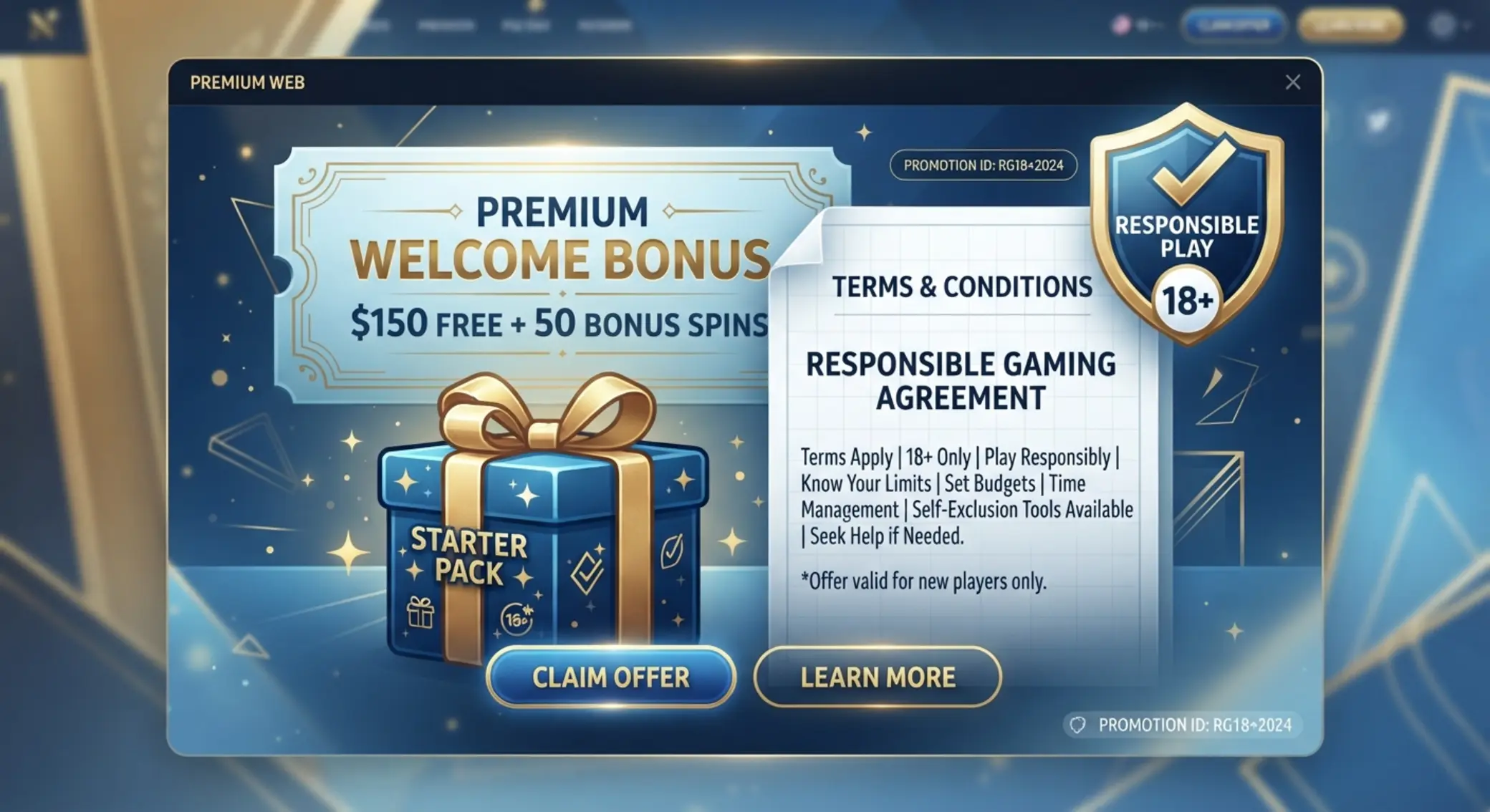 Bonus terms graphic with responsible play symbols