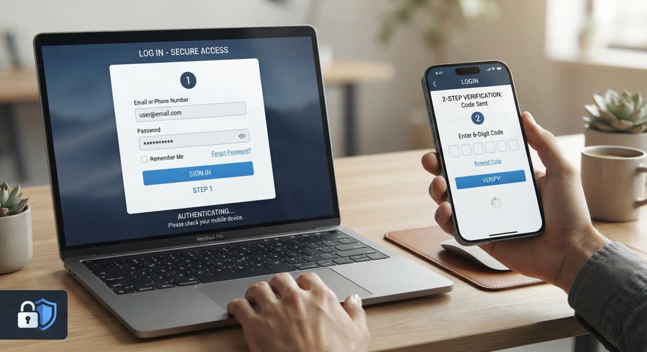 Step by step login process on mobile and desktop