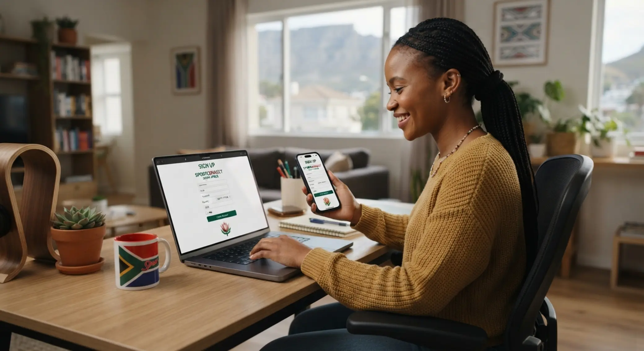 User registering on a laptop and smartphone through an online sports platform interface