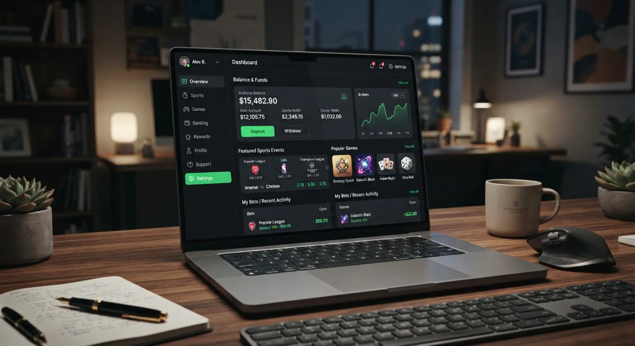 BetXchange account dashboard overview Account dashboard with balance and main navigation sections