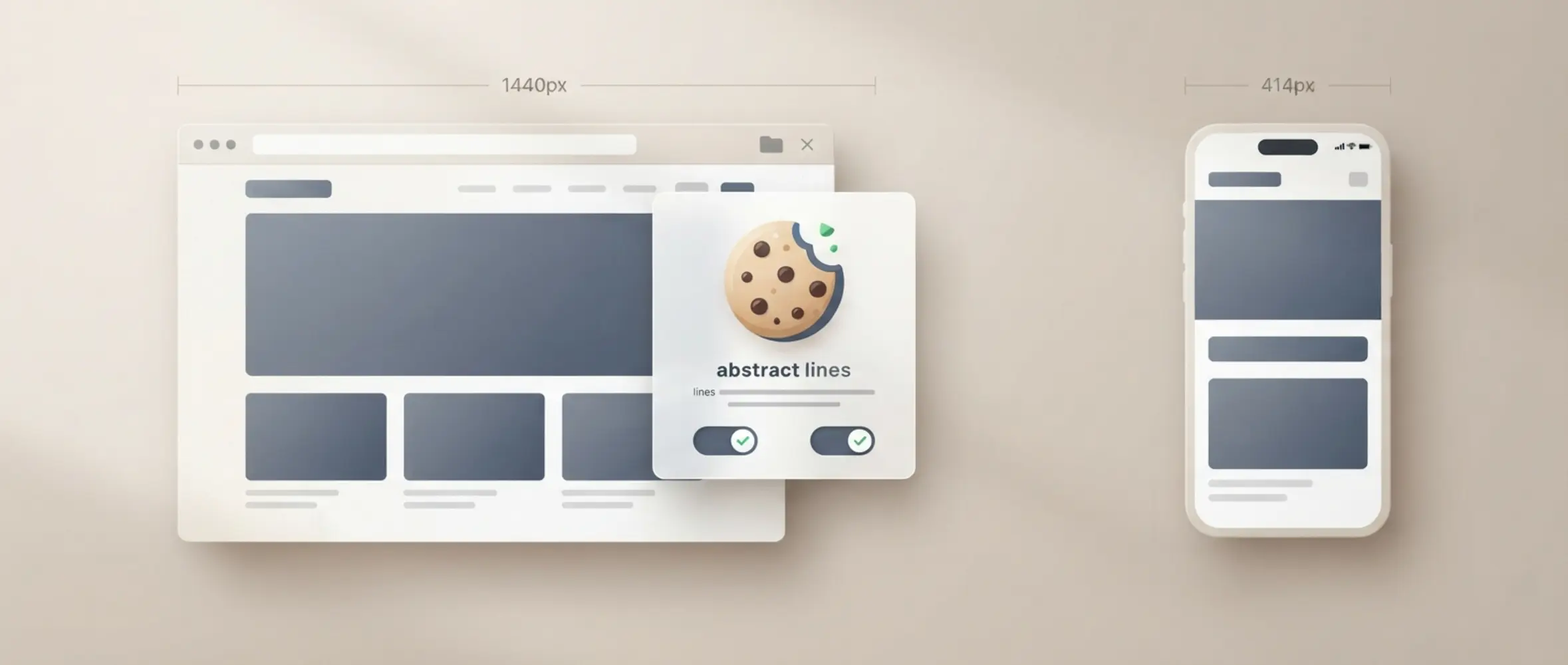 Abstract cookie consent banner with browser and mobile interface elements