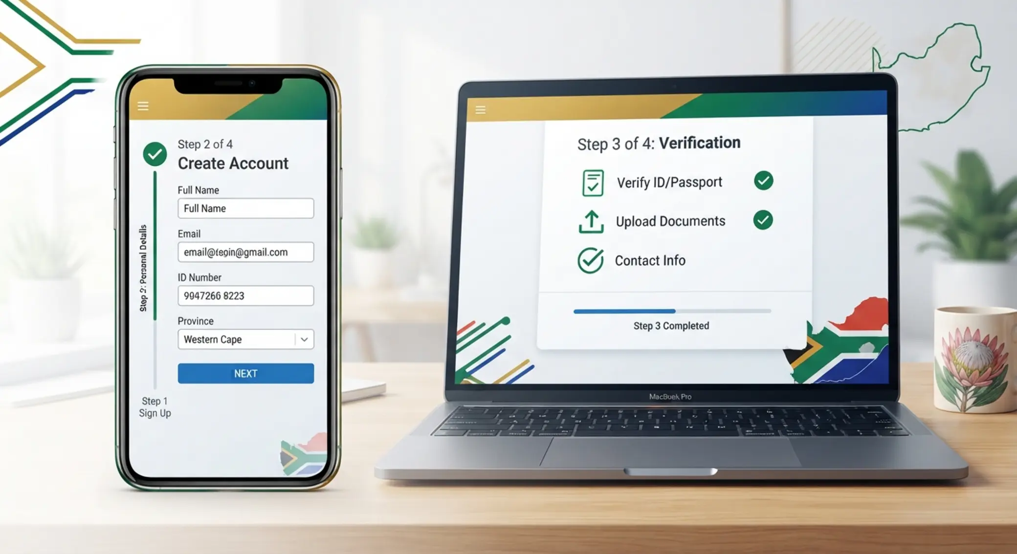 Illustration of account registration and bonus activation steps