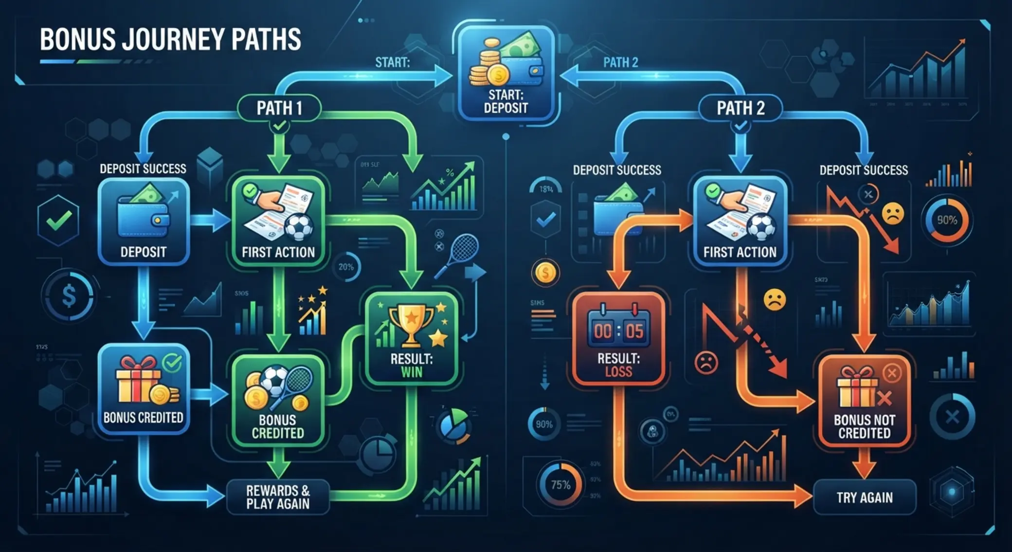 Infographic showing how match and first-loss bonuses work