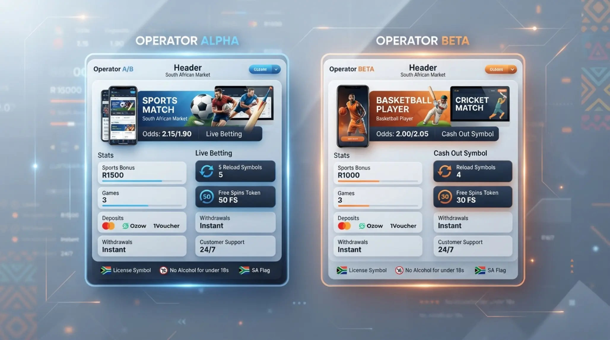 Comparison visual of Betx and BetXchange bonus types