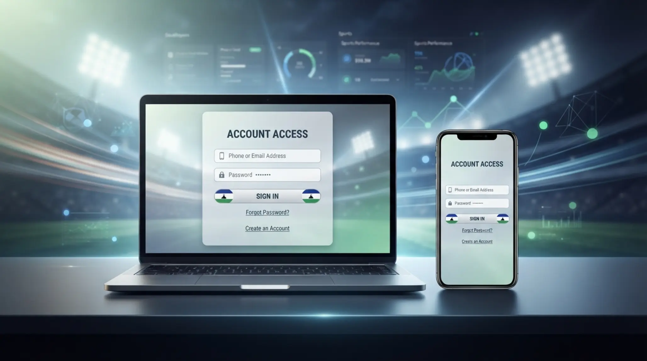 BetX Lesotho account login interface on laptop and mobile with secure access theme
