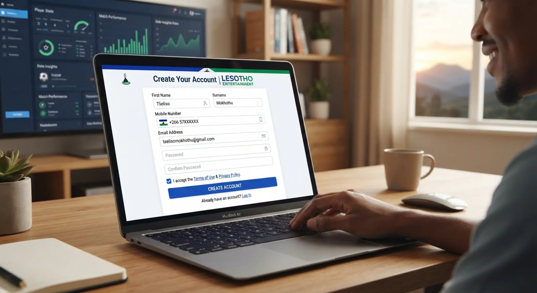 BetX Lesotho registration form with personal details and password fields
