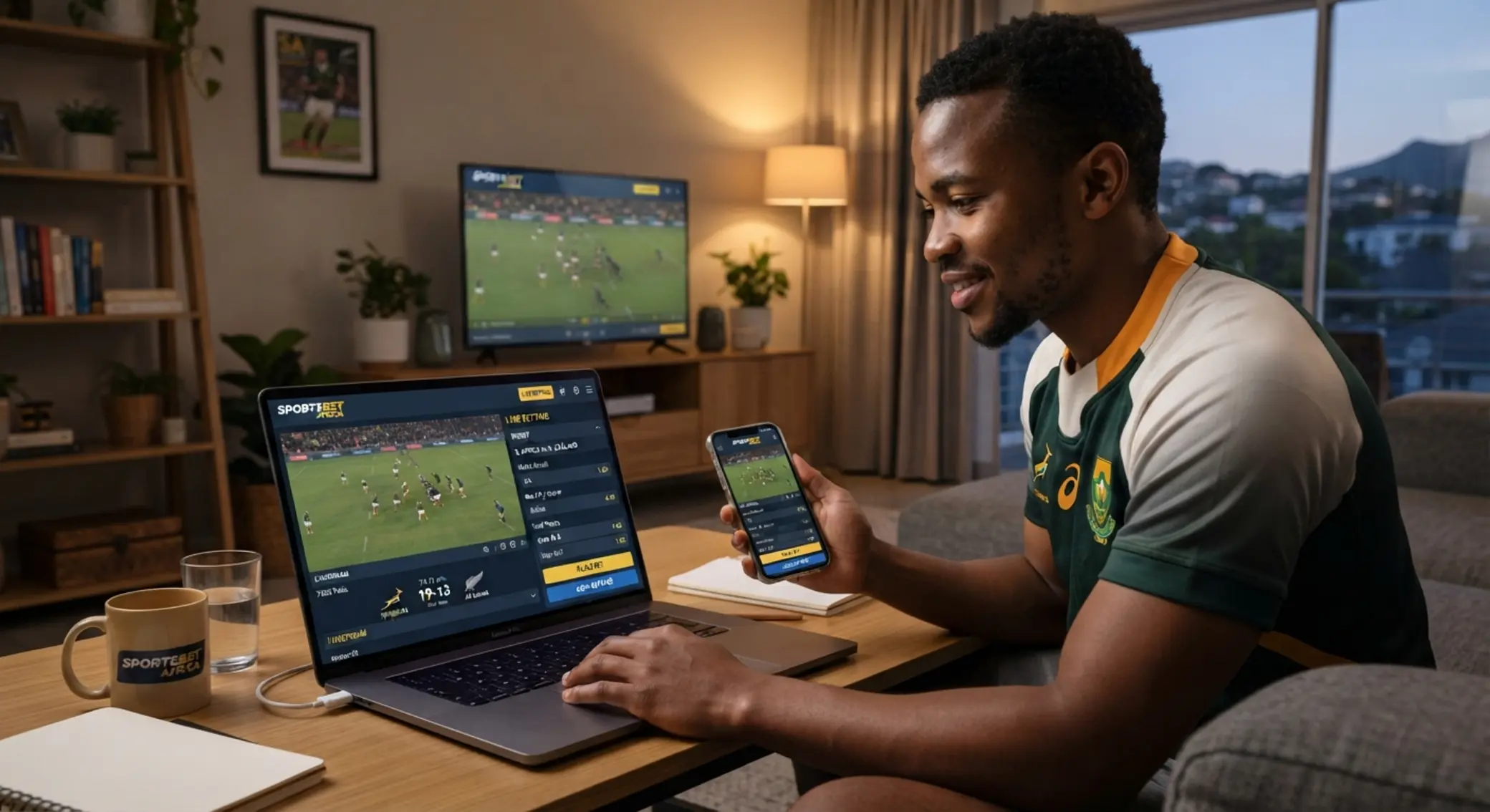 BetX Live style interface on laptop and smartphone during a live match