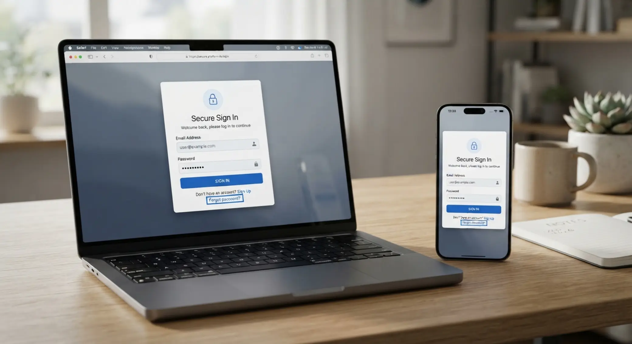 Login form with highlighted forgot password link on desktop and mobile