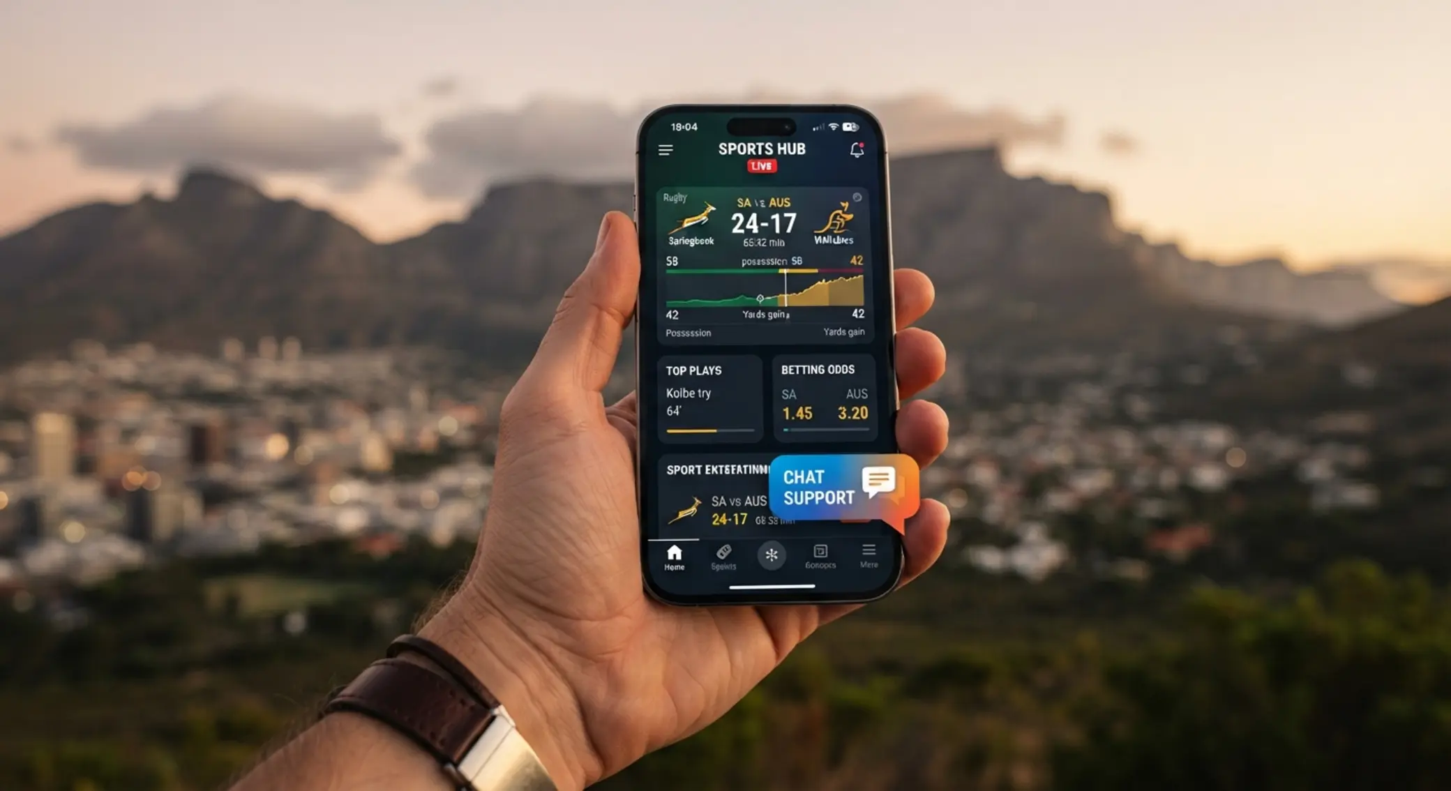 BetX mobile app style interface with South African backdrop