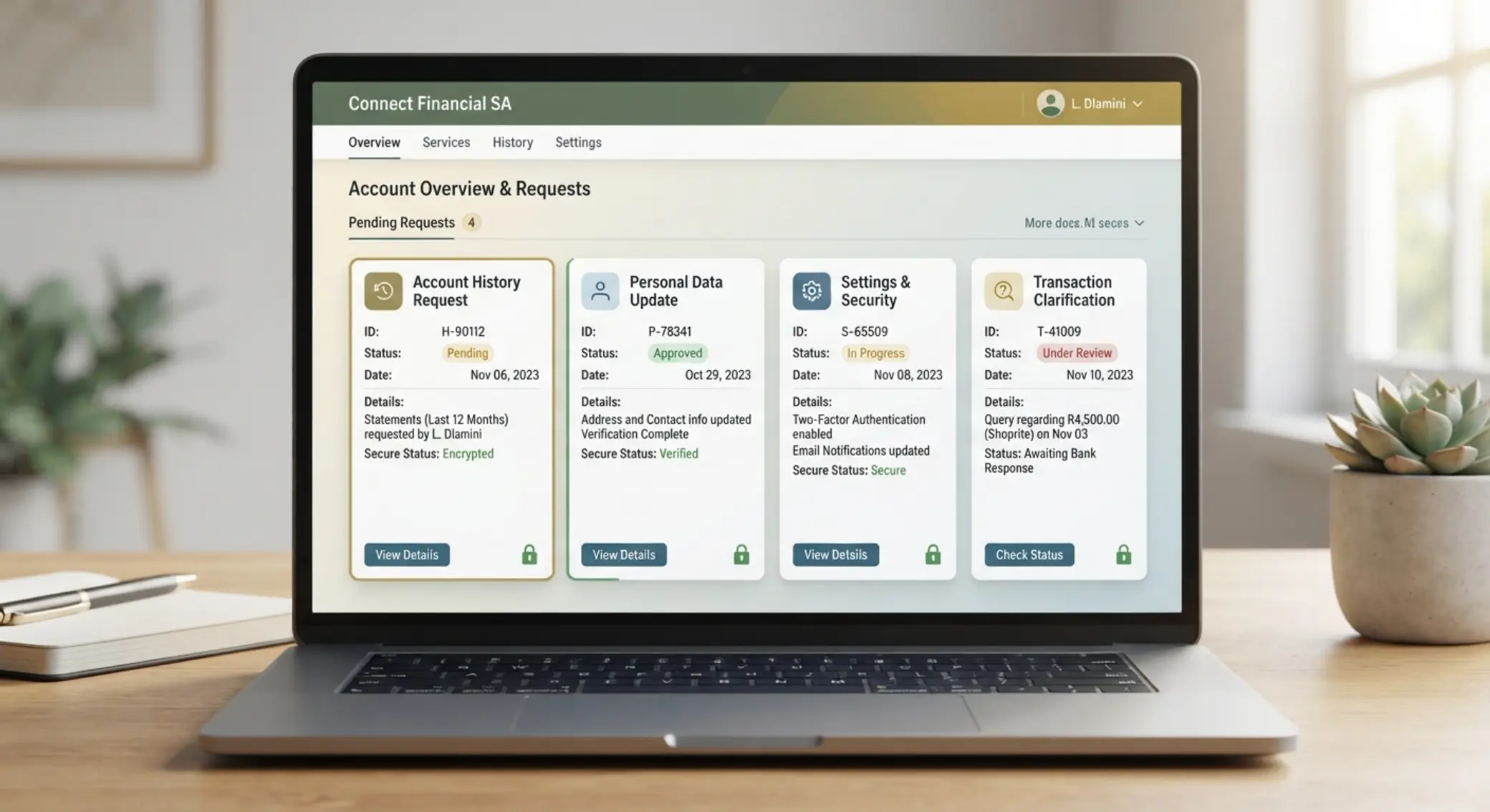 Example right to information requests Dashboard cards showing example information requests