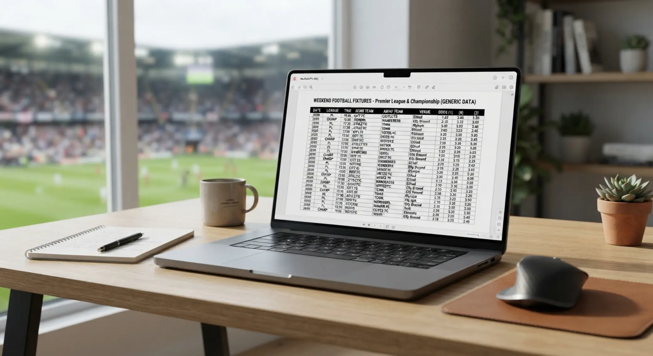 Laptop screen showing a soccer fixtures PDF layout
