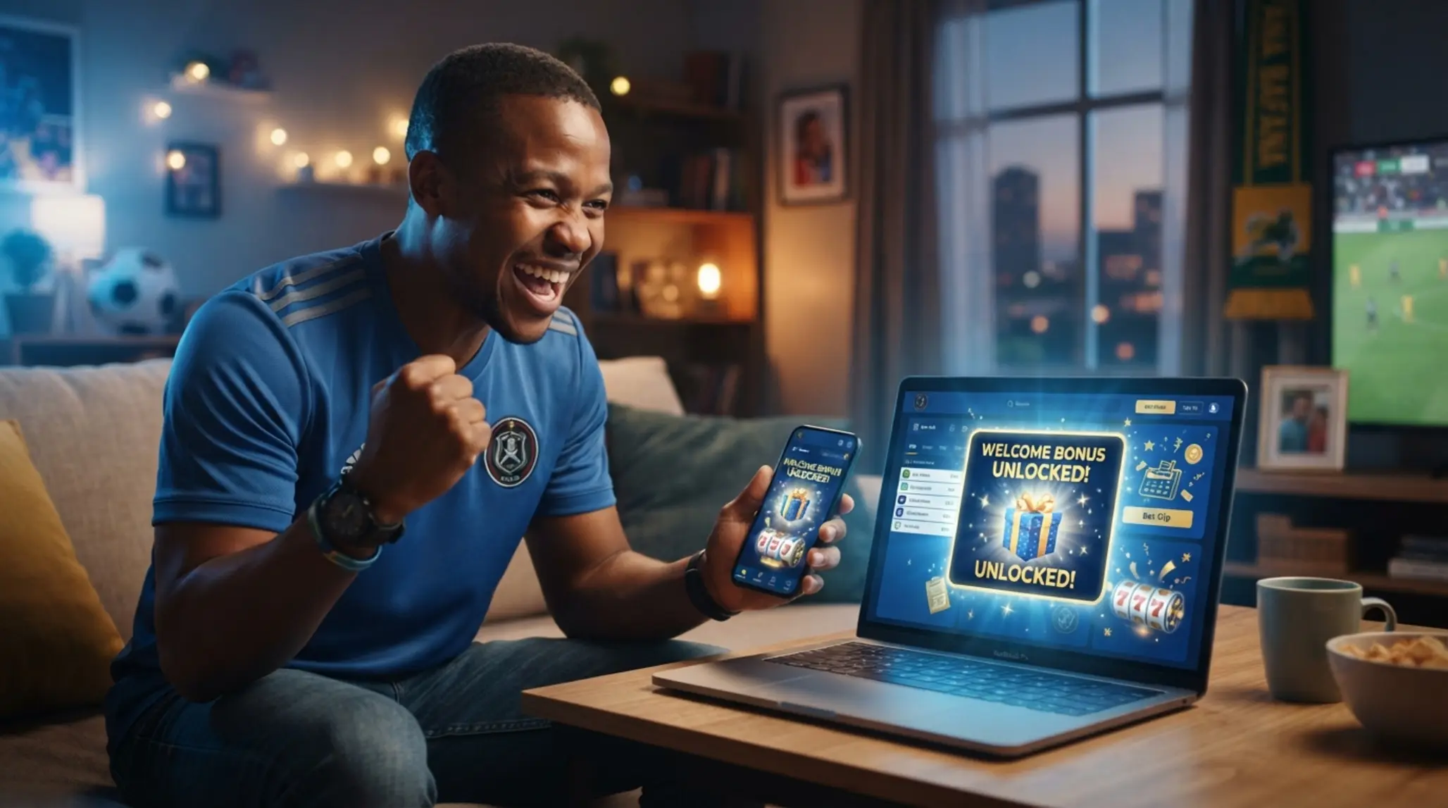 South African player viewing a welcome reward on a betting and gaming screen